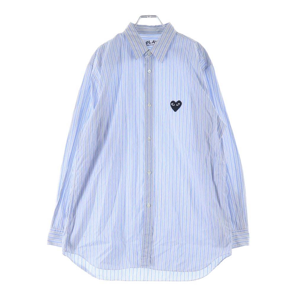 PLAY COMME des GARCONS(プレイコムデギャルソン) Striped L/S Shirt ハートパッチ ストライプ 長袖シャツ ブルー AZ-B020