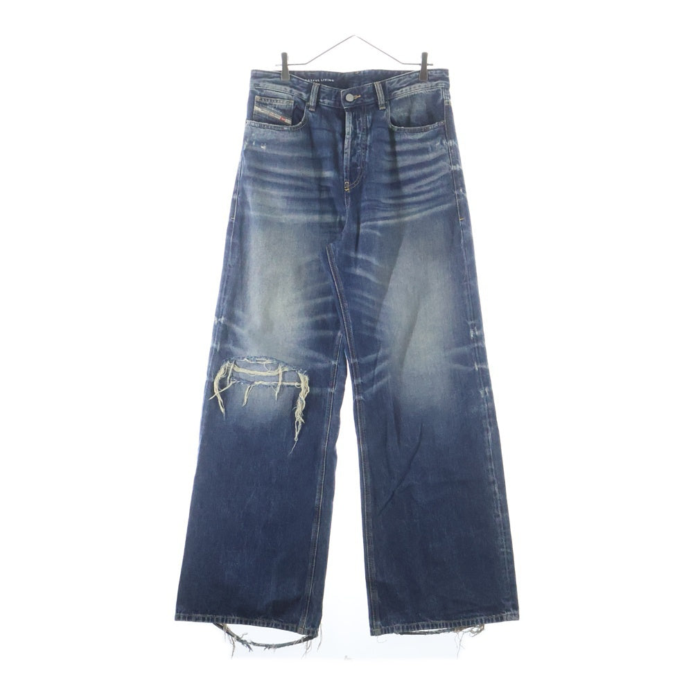 DIESEL(ディーゼル) D-Rise ダメージ加工 ワイドストレート デニムパンツ ボトムス ジーンズ インディゴ A06370