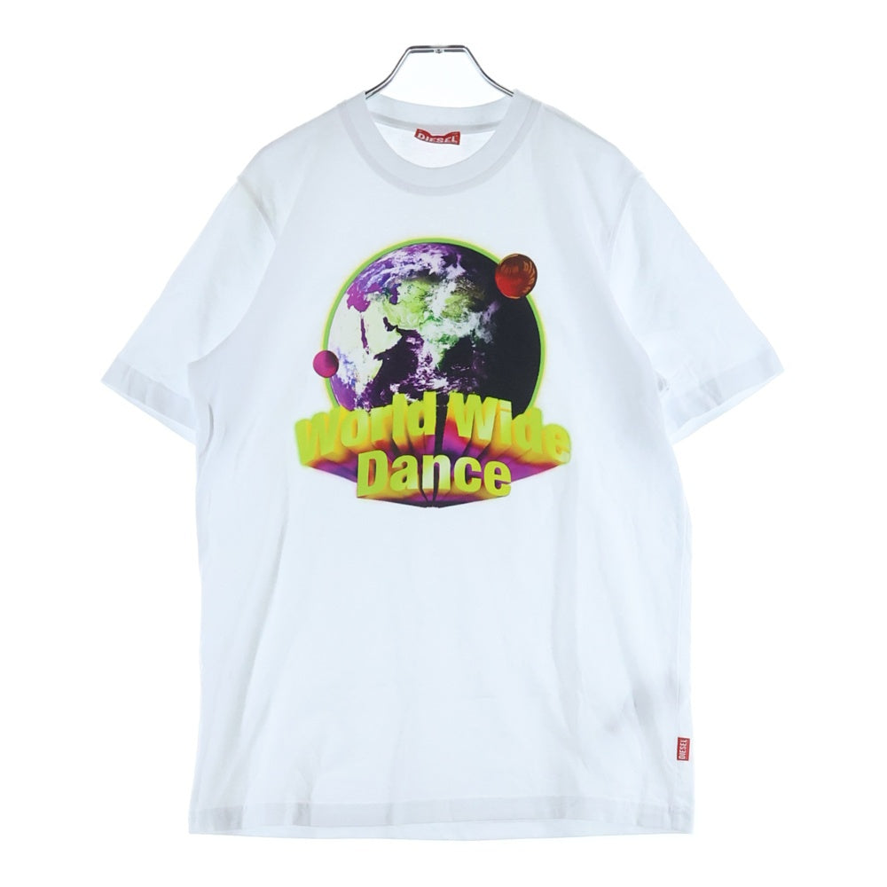 DIESEL(ディーゼル) T-JUST-L20 アースプリント クルーネック半袖Tシャツカットソー ホワイト A11048