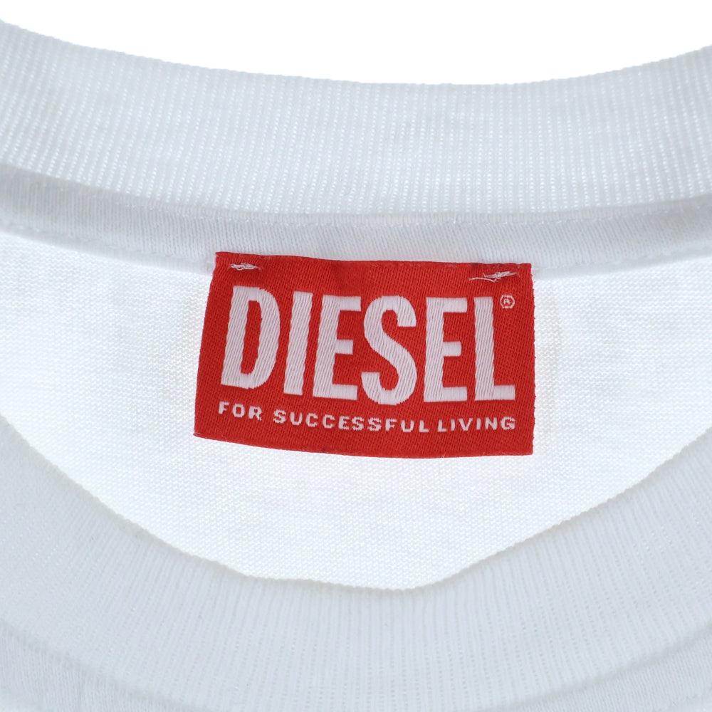 DIESEL(ディーゼル) T-JUST-L20 アースプリント クルーネック半袖Tシャツカットソー ホワイト A11048
