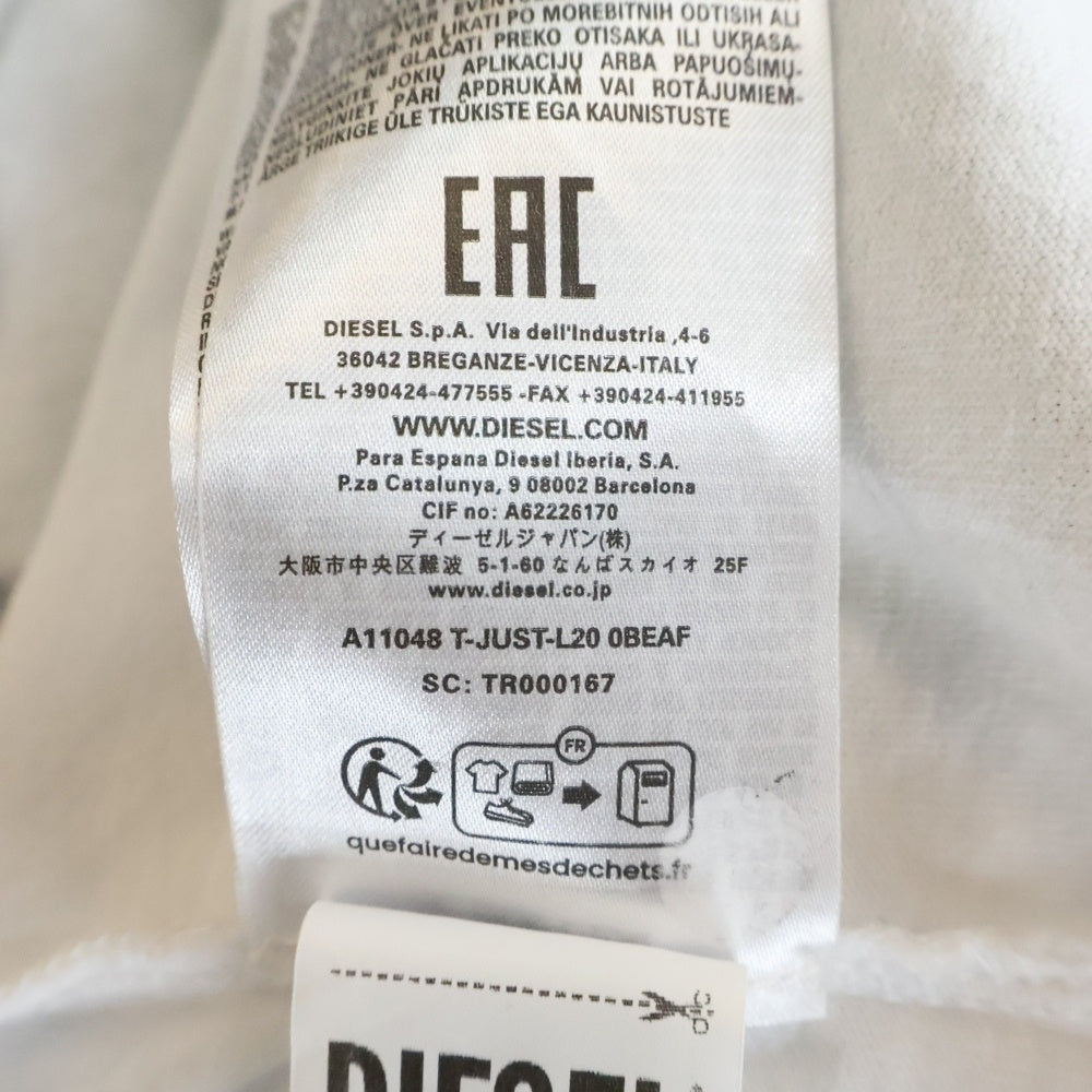 DIESEL(ディーゼル) T-JUST-L20 アースプリント クルーネック半袖Tシャツカットソー ホワイト A11048