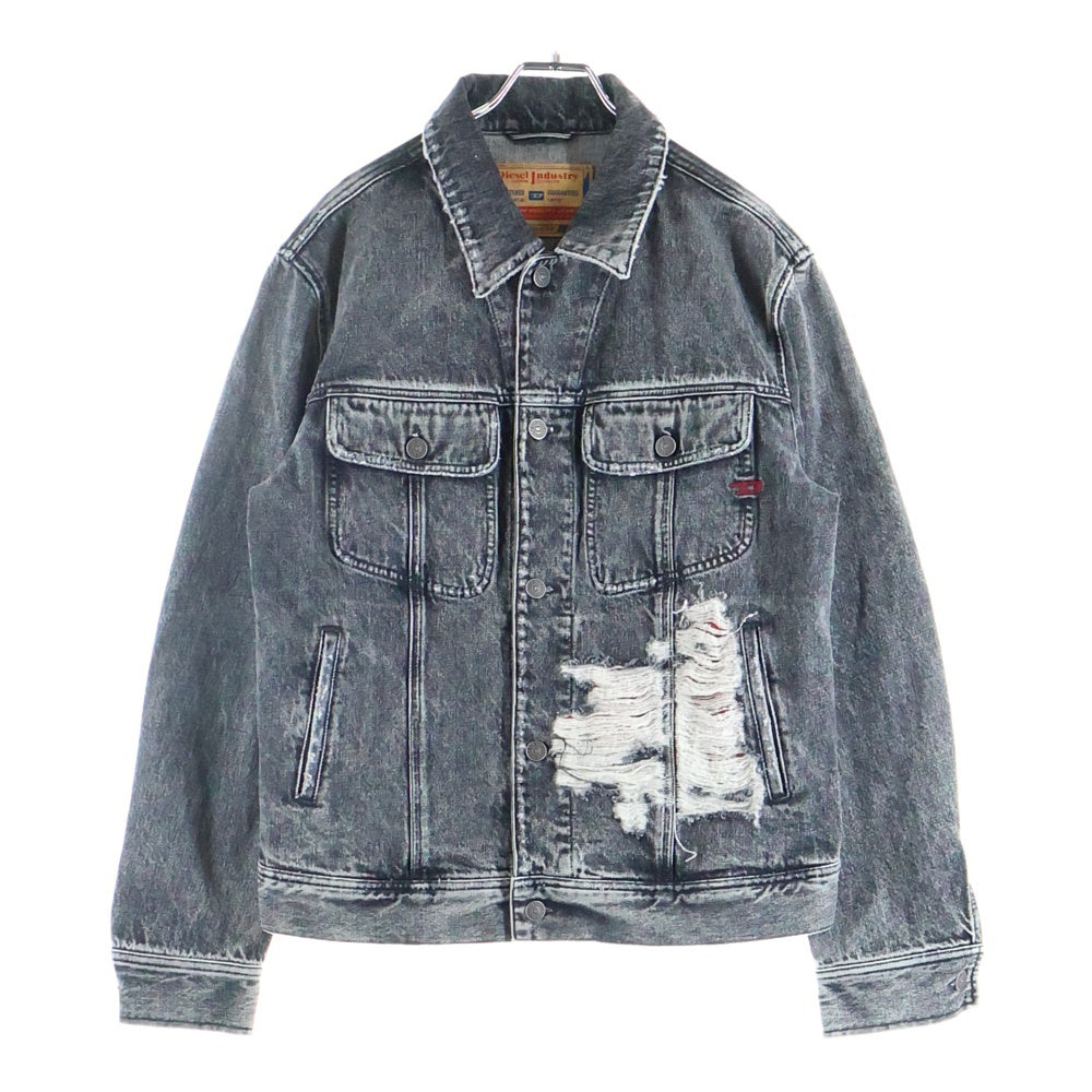DIESEL(ディーゼル) D-BARCY-S1 ダメージ加工 デニム トラッカージャケット ブラック A11435