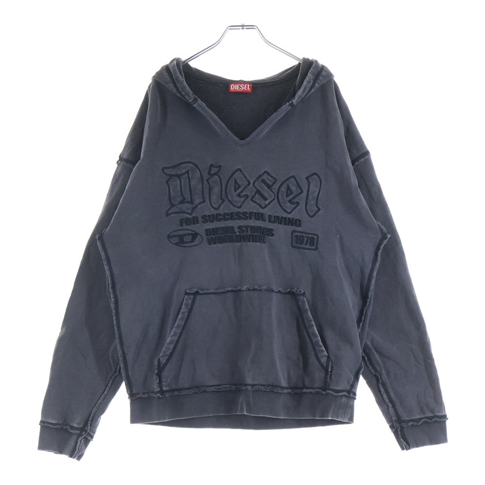 DIESEL(ディーゼル) 24AW S-BOXT-HOOD-RAW ウォッシュド加工スウェットプルオーバーパーカー グレー A14861