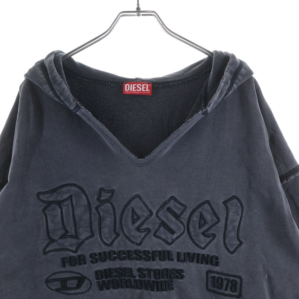 DIESEL(ディーゼル) 24AW S-BOXT-HOOD-RAW ウォッシュド加工スウェットプルオーバーパーカー グレー A14861