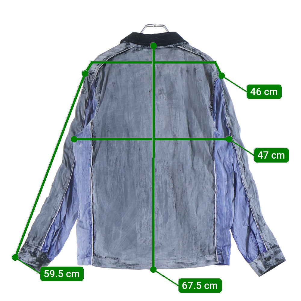 DIESEL(ディーゼル) 24AW S-CREED-BLOCKエスクリード ブロック 加工 切替 長袖シャツ ブルー/ブラック A14419