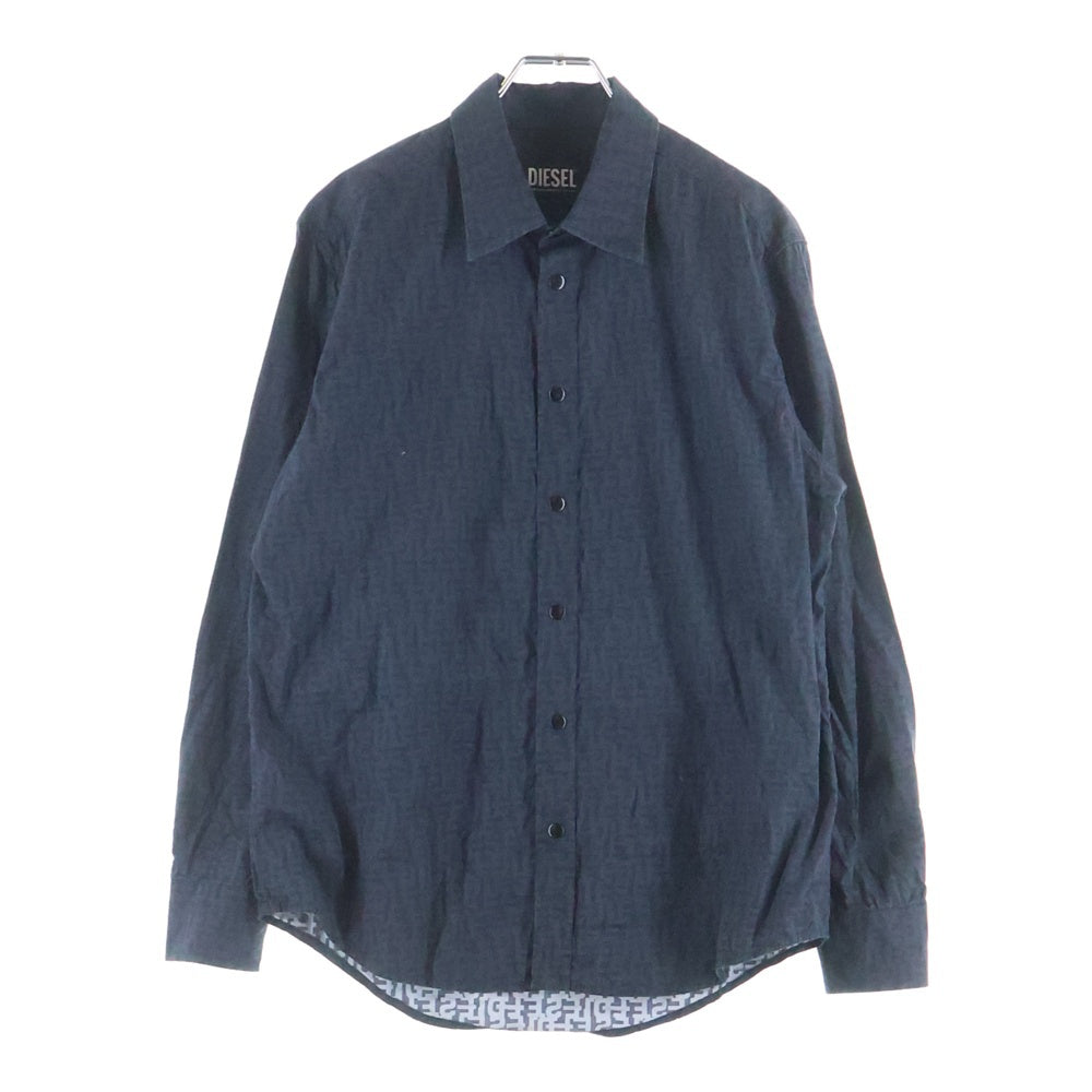 DIESEL(ディーゼル) S-UMBE-MON リピートロゴ総柄 ボタンダウン長袖シャツ ブラック A08809