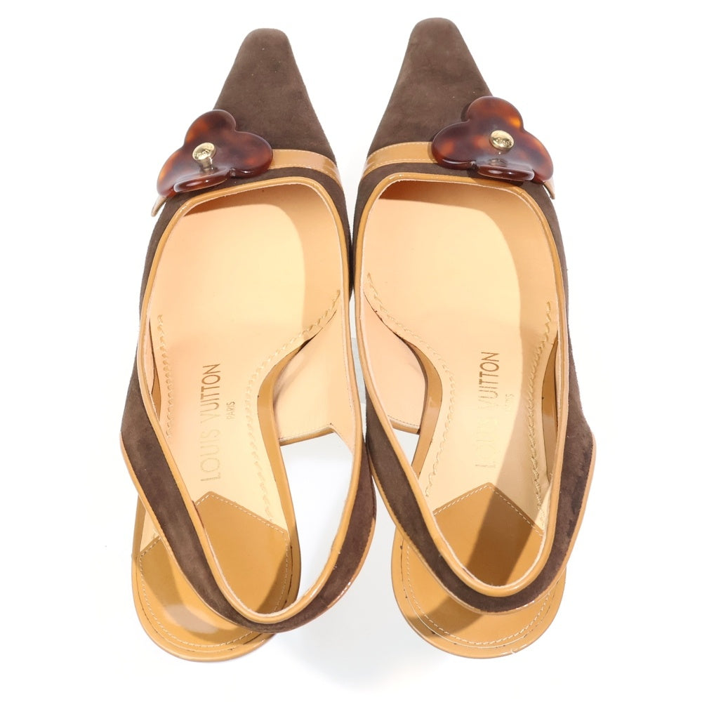 LOUIS VUITTON(ルイヴィトン) ポインテッドトゥ フラワー装飾 スエード パンプス ブラウン レディース