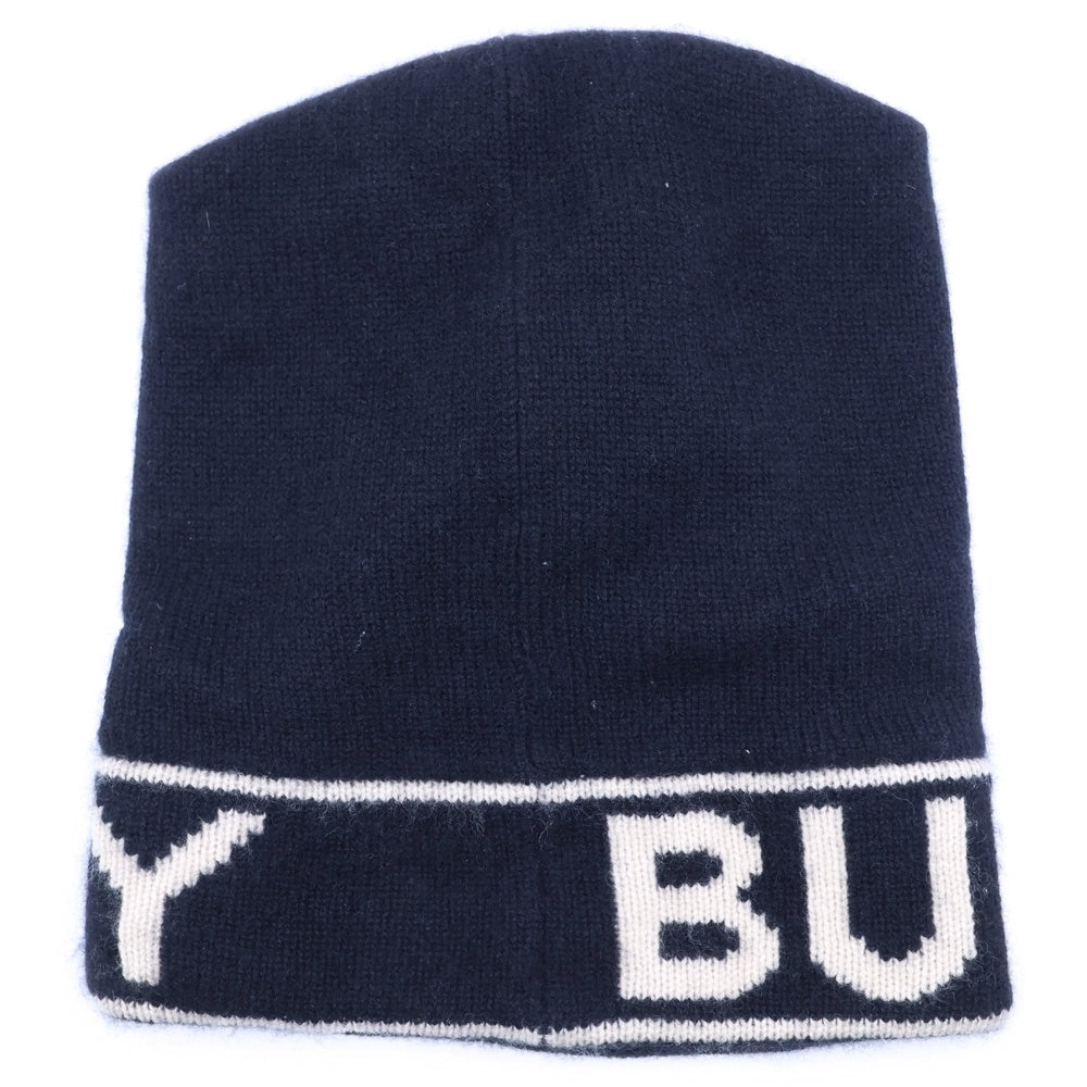 BURBERRY(バーバリー) カシミヤロゴ ジャガード ニットキャップ 帽子 ブラック 8023982