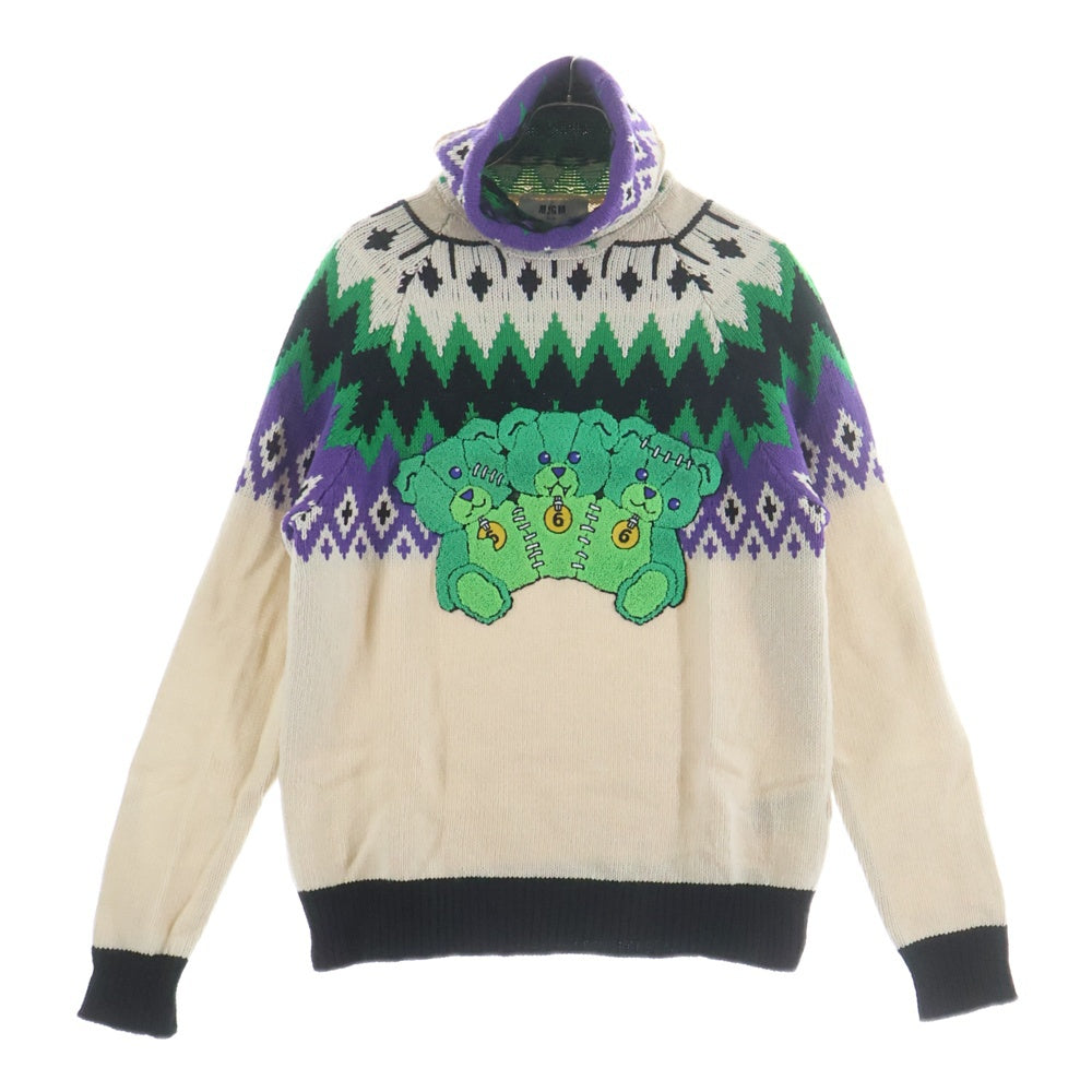 MSGM(エムエスジーエム) ベアパイル刺繍 タートルネック ニットセーター マルチ 2940MM147X