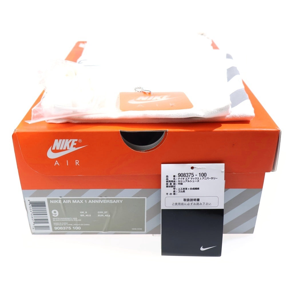 NIKE(ナイキ) AIR MAX 1 ANNIVERSARY RED エアマックス1 アニバーサリーレッド ローカットスニーカー ホワイト/レッド US9/27cm 908375-100