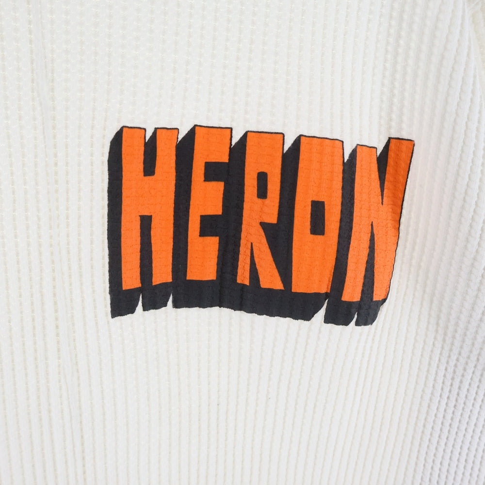 HERON PRESTON(ヘロンプレストン) 20SS WAFFLE HERON BOLD TEE フロントプリント ワッフル クルーネック 半袖Tシャツ カットソー ホワイト HMAA010S20914013