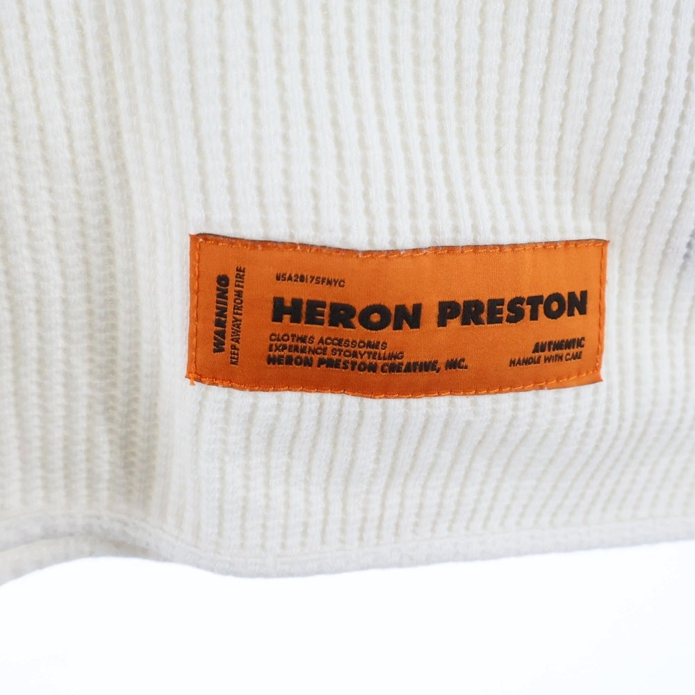 HERON PRESTON(ヘロンプレストン) 20SS WAFFLE HERON BOLD TEE フロントプリント ワッフル クルーネック 半袖Tシャツ カットソー ホワイト HMAA010S20914013