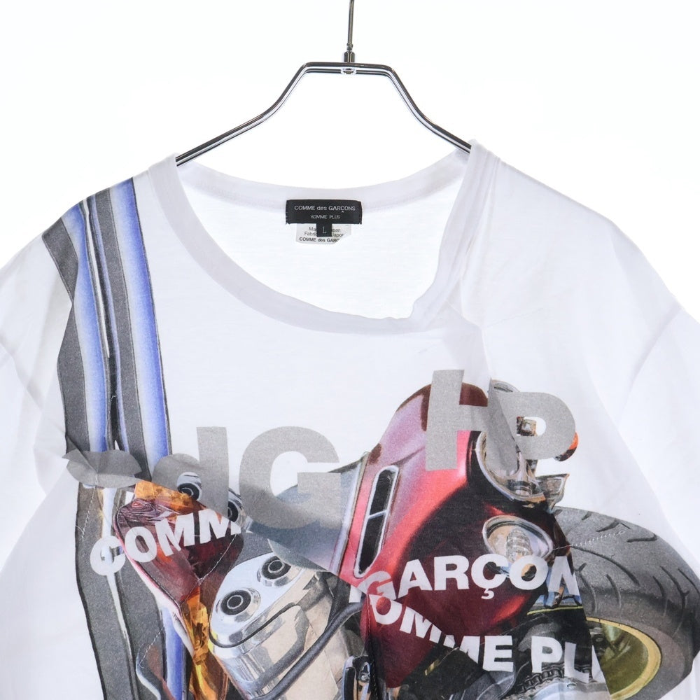 COMME des GARCONS HOMME PLUS(コムデギャルソンオムプリュス) 21SS グラフィックプリント 変形デザイン クルーネック 半袖Tシャツ カットソー ホワイト PG-T003 AD2020