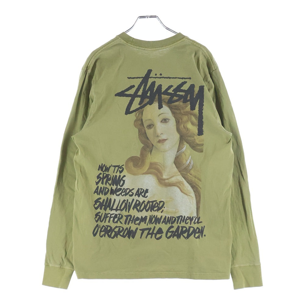 STUSSY(ステューシー) Spring Weeds Pigment Dyed L/S Tee バックプリント クルーネック 長袖Tシャツ カットソー カーキ