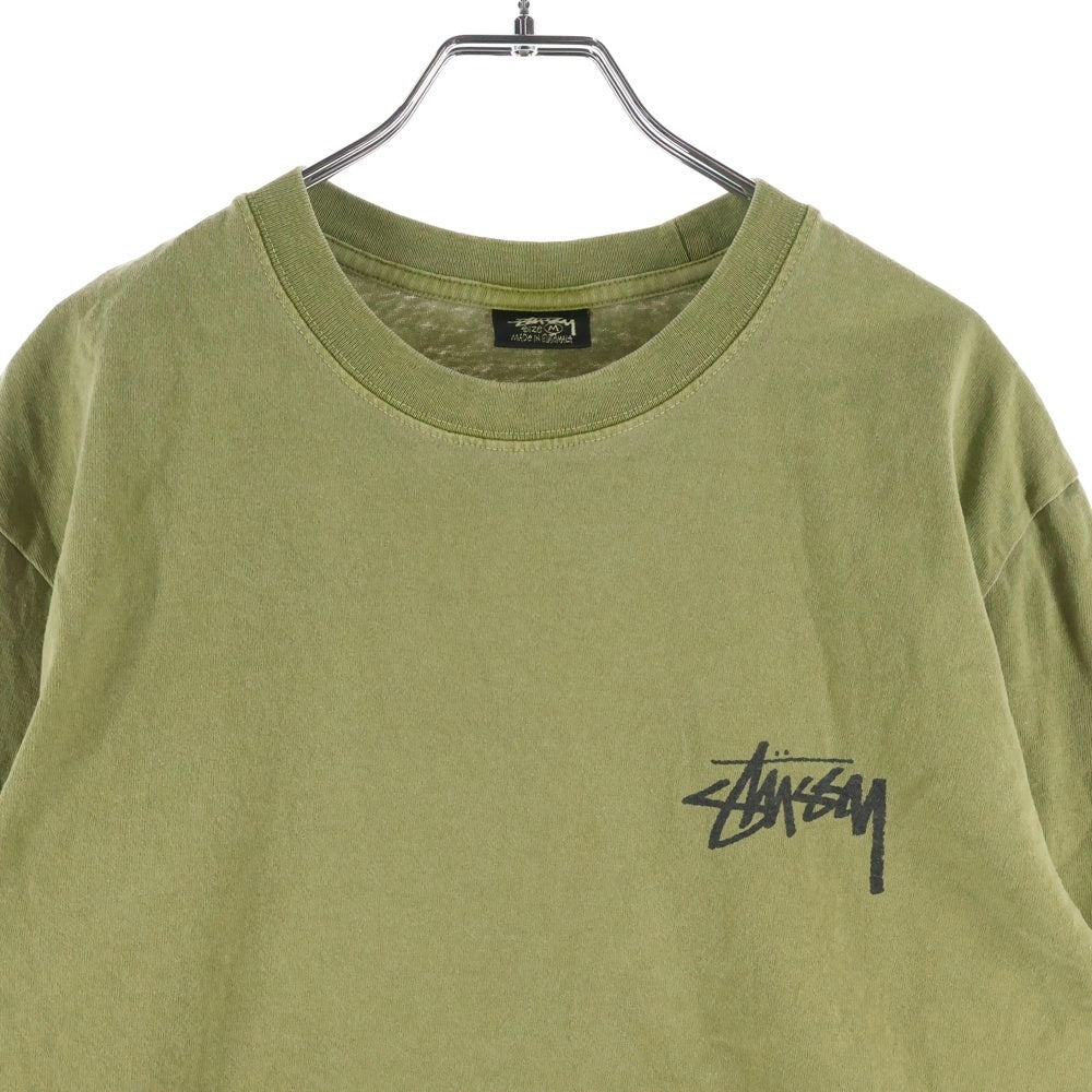 STUSSY(ステューシー) Spring Weeds Pigment Dyed L/S Tee バックプリント クルーネック 長袖Tシャツ カットソー カーキ