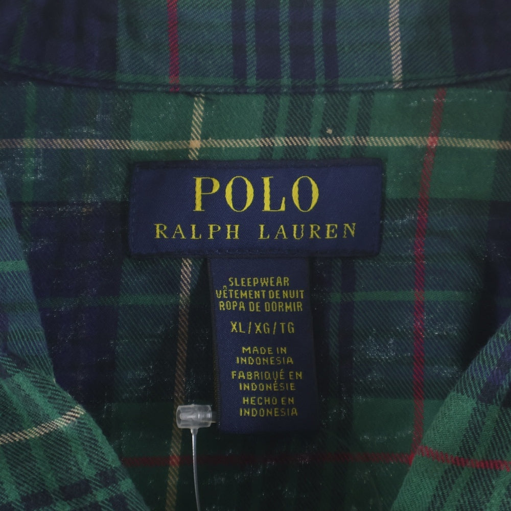 POLO RALPH LAUREN(ポロラルフローレン) ポニー刺繍 ポケット付き チェック 長袖シャツ グリーン/レッド