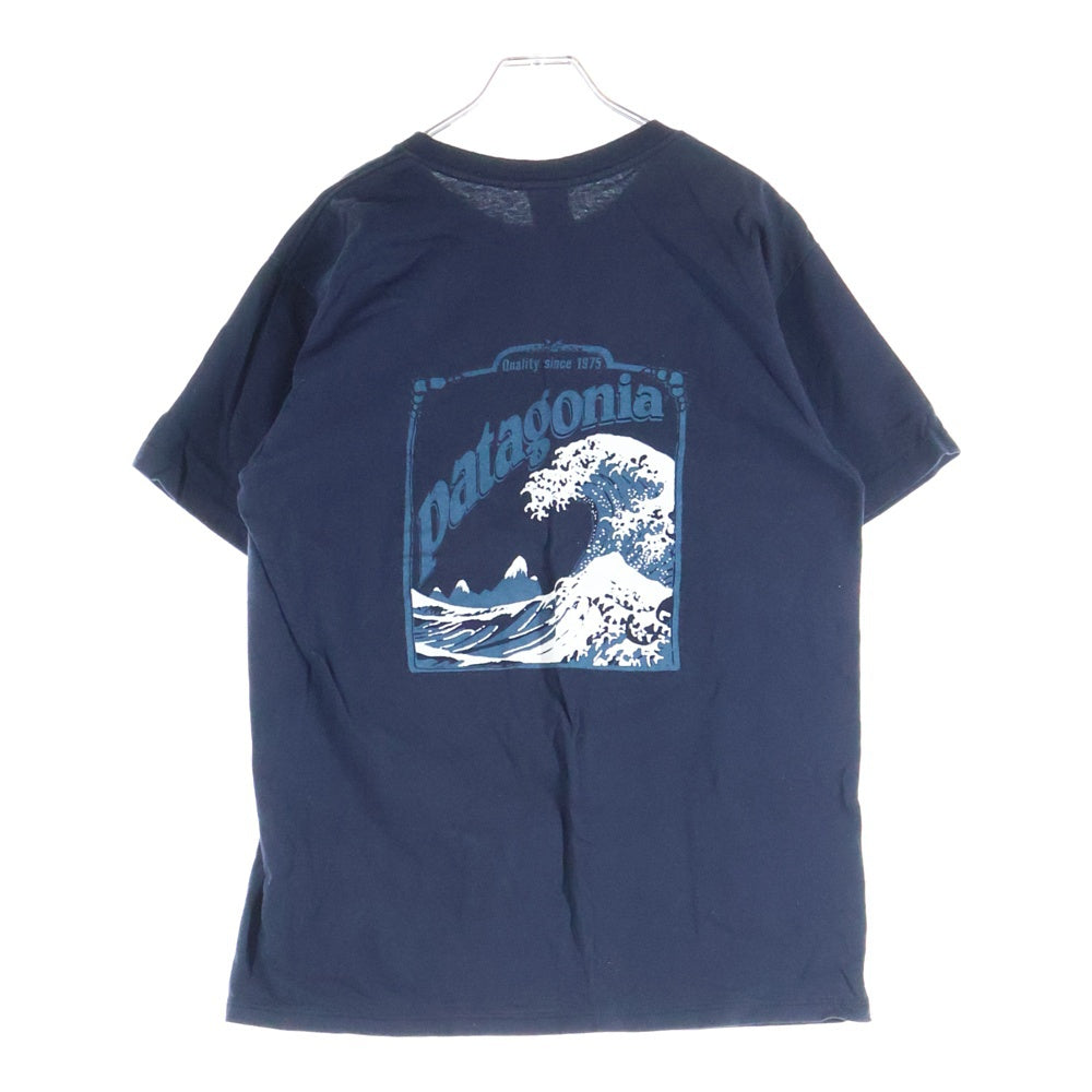 PATAGONIA(パタゴニア) 90S VINTAGE ヴィンテージ 葛飾北斎 プリント クルーネック 半袖Tシャツ カットソー ネイビー