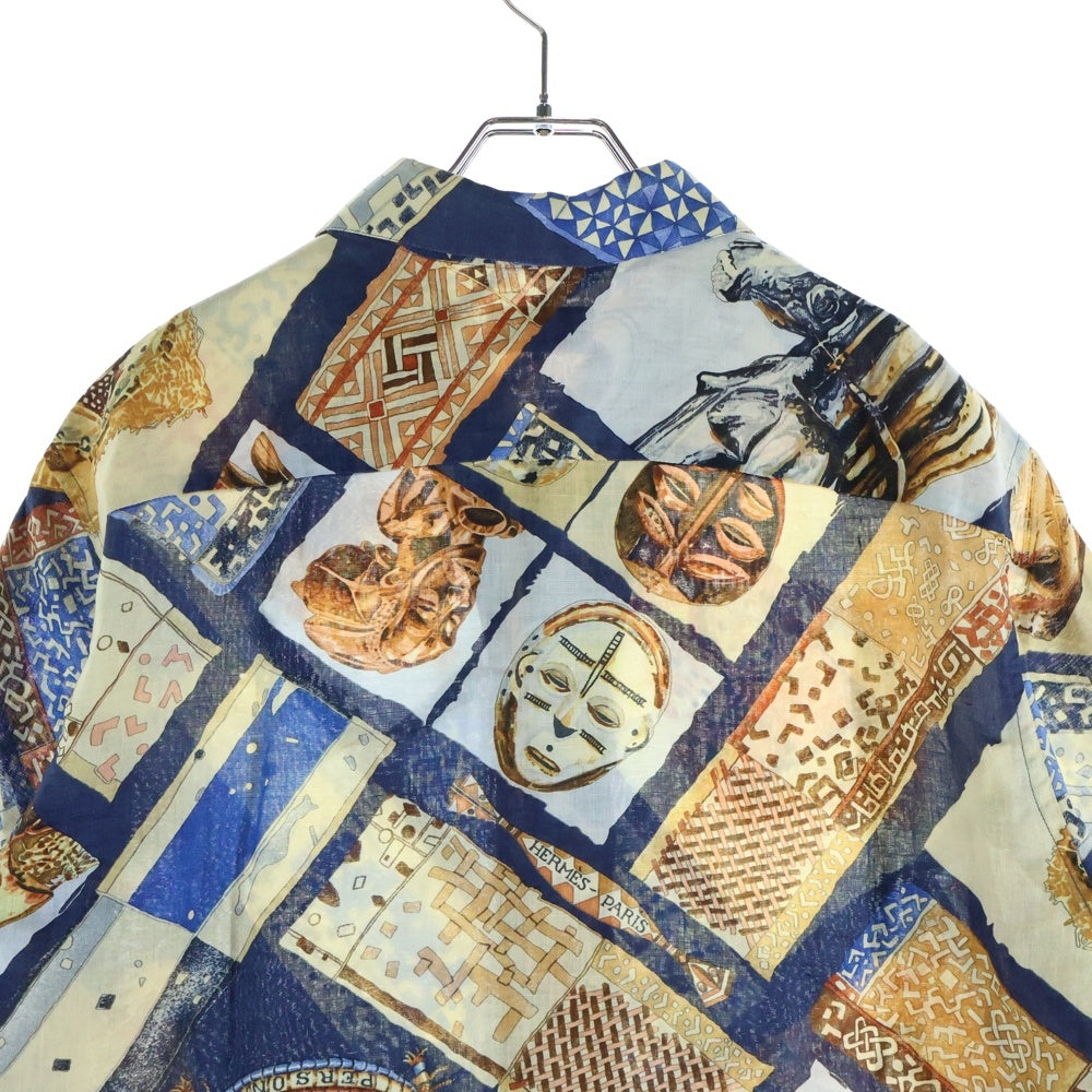 HERMES(エルメス) PERSONA ペルソナ 仮面 総柄 リネン 半袖シャツ マルチ