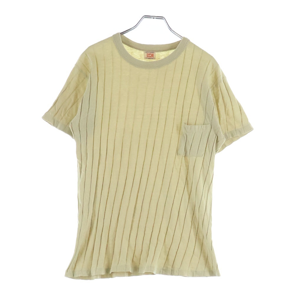 NO BRAND(ノーブランド) HANES(ヘインズ)40S VINTAGE 針抜きリブ ポケットTシャツ ベージュ