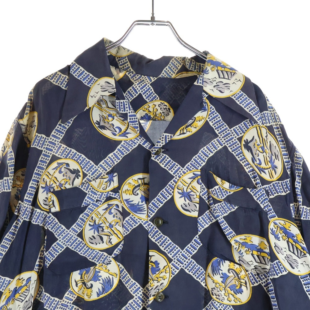 NO BRAND(ノーブランド) 40s-50s VINTAGE レーヨン ハワイアンシャツ アロハ ネイビー