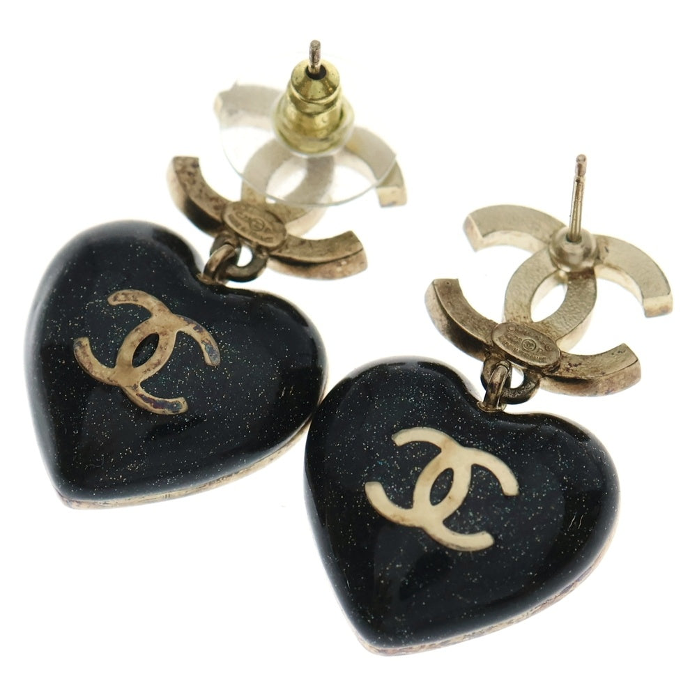 CHANEL(シャネル) ラインストーン CC ココマーク ハート ピアス 2個セット ブラック/ゴールド レディース