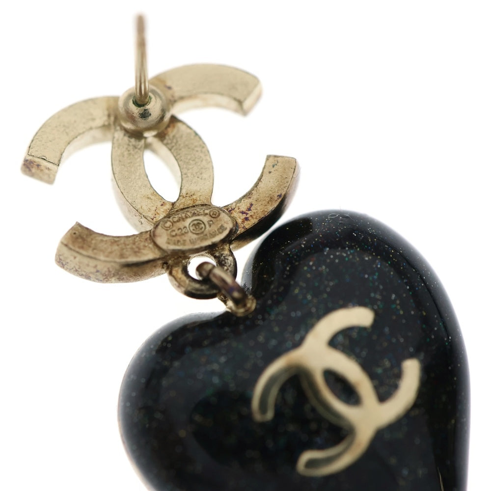 CHANEL(シャネル) ラインストーン CC ココマーク ハート ピアス 2個セット ブラック/ゴールド レディース
