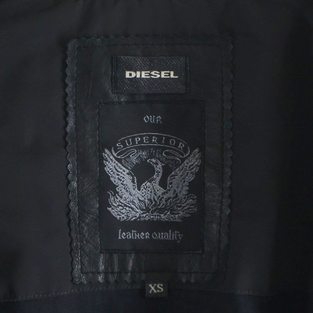 DIESEL(ディーゼル) アームラムレザー ジップアップ フライト ボンバージャケット ブラック