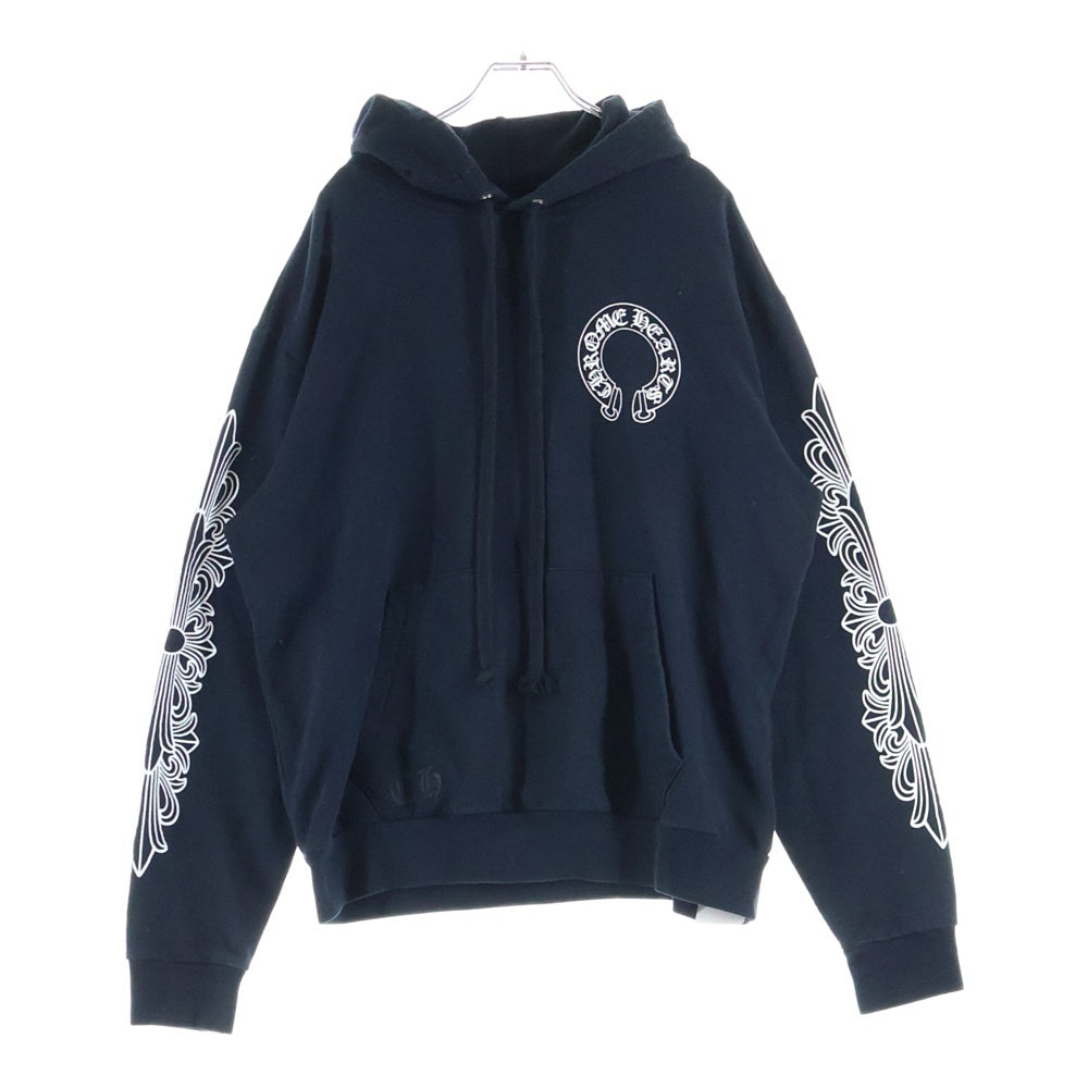 CHROME HEARTS(クロムハーツ) SWTSHRT PLVR 袖フローラルバックホースシュープリント スウェットプルオーバーパーカー ブラック