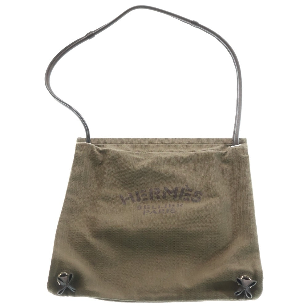 HERMES(エルメス) アリーヌ PM ロゴプリント キャンバス 2Way ワンショルダーバッグ カーキ Z刻印