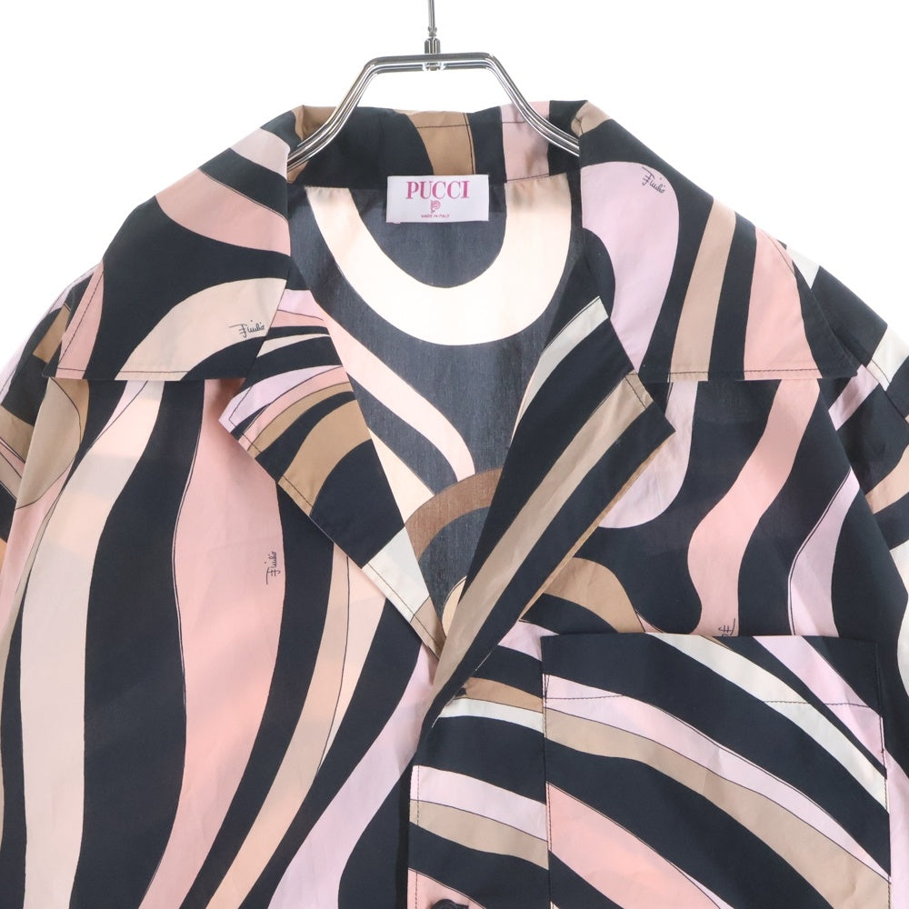 EMILIO PUCCI(エミリオプッチ) Marmo Print Bowling Shirt プリント総柄 オープンカラー 半袖シャツ ピンク/ブラック 5HRJ91 5H760 レディース