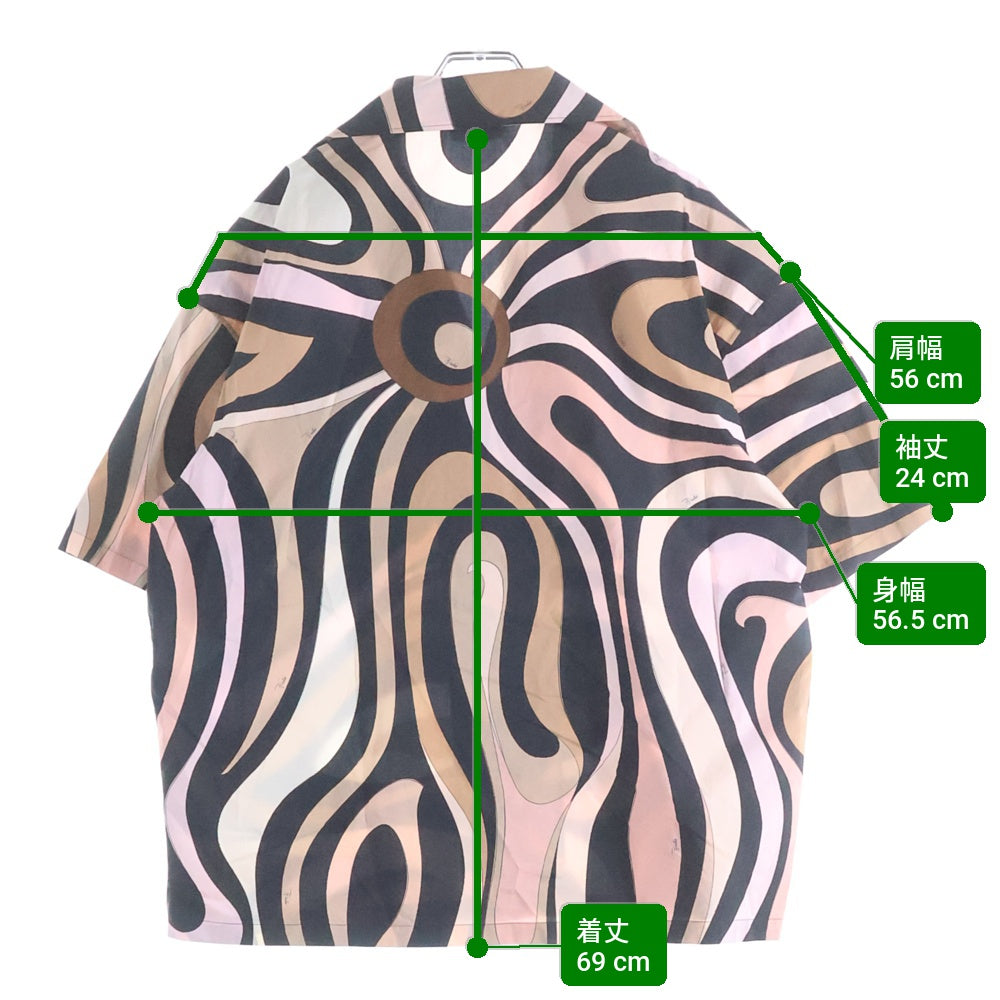 EMILIO PUCCI(エミリオプッチ) Marmo Print Bowling Shirt プリント総柄 オープンカラー 半袖シャツ ピンク/ブラック 5HRJ91 5H760 レディース