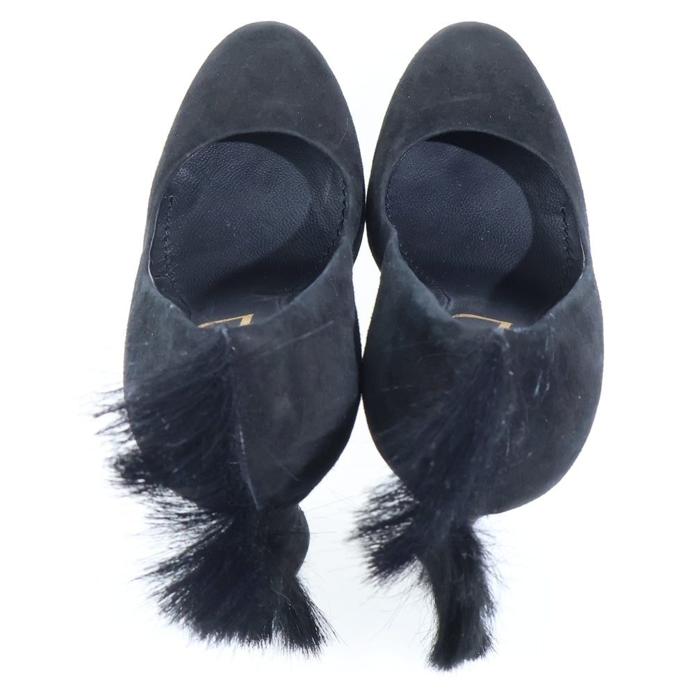 YVES SAINT LAURENT(イヴサンローラン) 10AW MOHAWK PALAIS FUR BACK SUEDE PLATFORM PUMPS モホーク バックファー スエード プラットフォームパンプス ハイヒール ブラック レディース