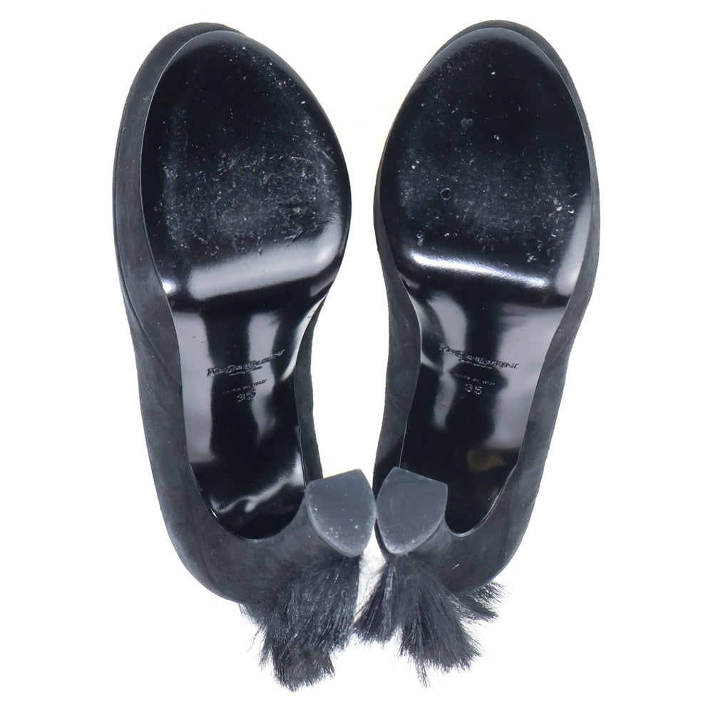 YVES SAINT LAURENT(イヴサンローラン) 10AW MOHAWK PALAIS FUR BACK SUEDE PLATFORM PUMPS モホーク バックファー スエード プラットフォームパンプス ハイヒール ブラック レディース