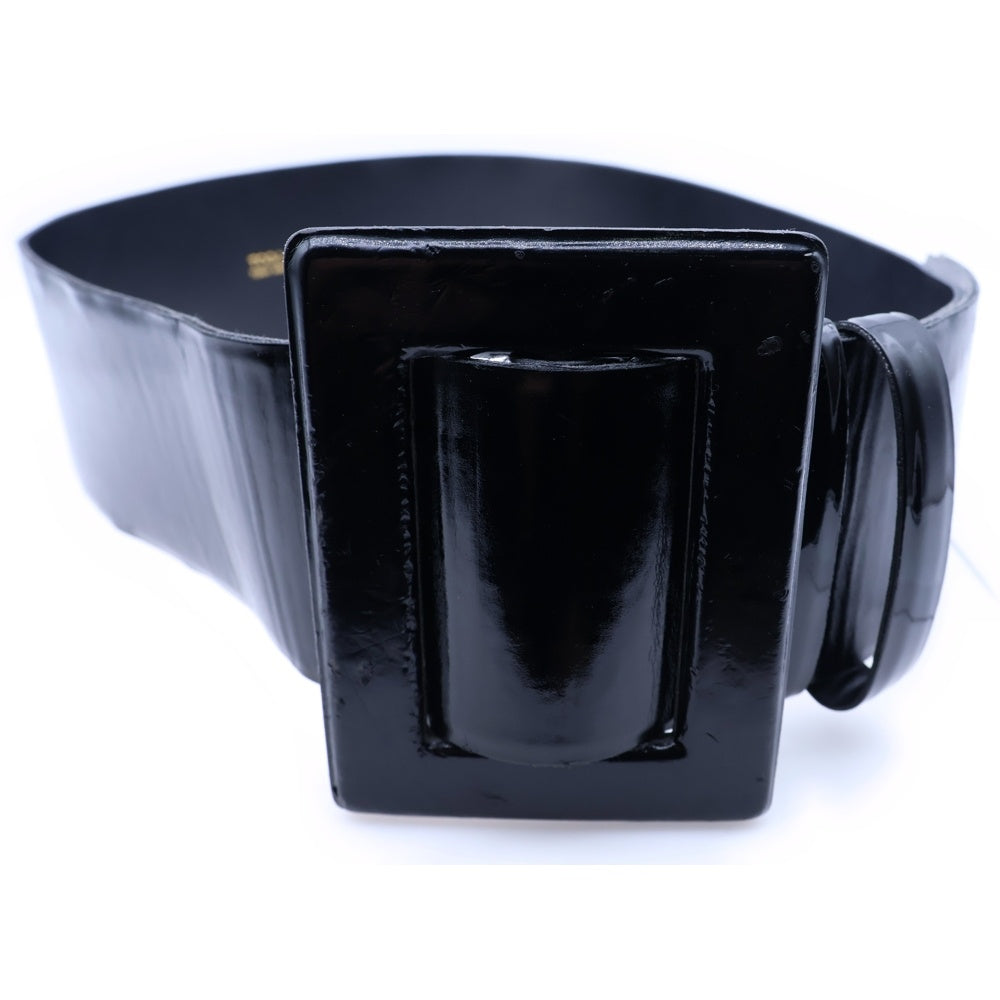 TOGA ARCHIVES(トーガアーカイブス) スクエアバックル エナメル ワイドレンジ ベルト ブラック レディース