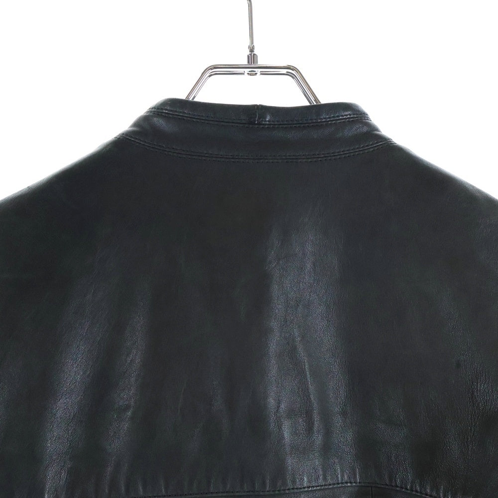 HELMUT LANG(ヘルムートラング) ダブルライニング レザーニット切替 ノーカラー レザージャケット ブラック レディース 16-9104001