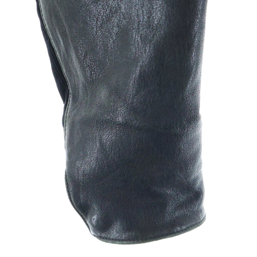 HELMUT LANG(ヘルムートラング) ダブルライニング レザーニット切替 ノーカラー レザージャケット ブラック レディース 16-9104001