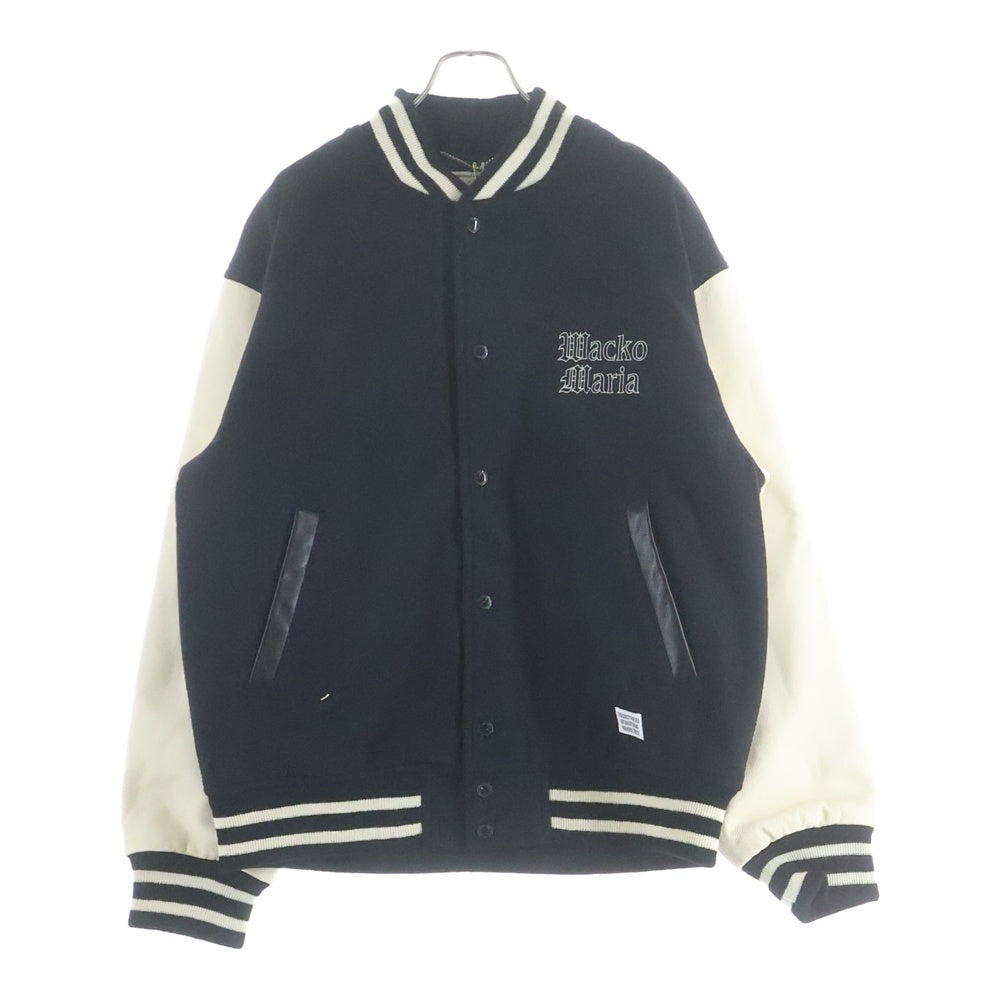 WACKO MARIA(ワコマリア) 24SS LEATHER VARSITY JACKET 袖レザー切替 ウール バーシティジャケット スタジャン ブルゾン ブラック/ホワイト 24SSE-WMO-BL03