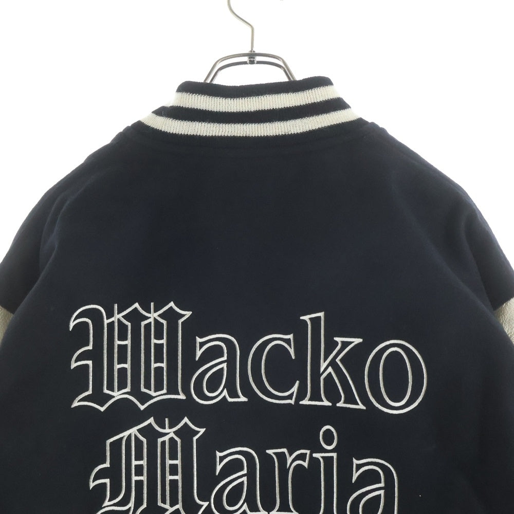 WACKO MARIA(ワコマリア) 24SS LEATHER VARSITY JACKET 袖レザー切替 ウール バーシティジャケット スタジャン ブルゾン ブラック/ホワイト 24SSE-WMO-BL03