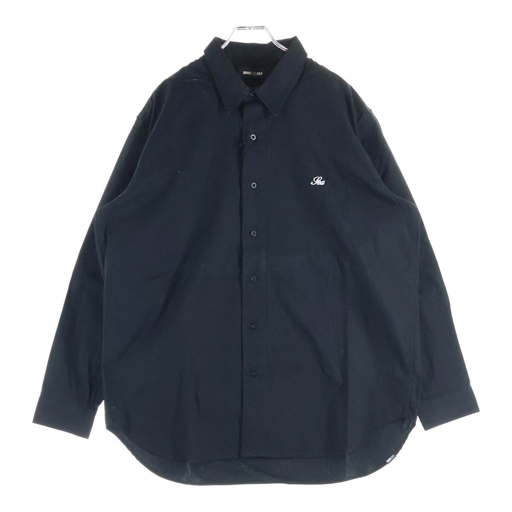 WIND AND SEA(ウィンダンシー) REGULAR COLLAR SHIRT 刺繍 レギュラーカラー コットン 長袖シャツ ブラック WDS-SH-15