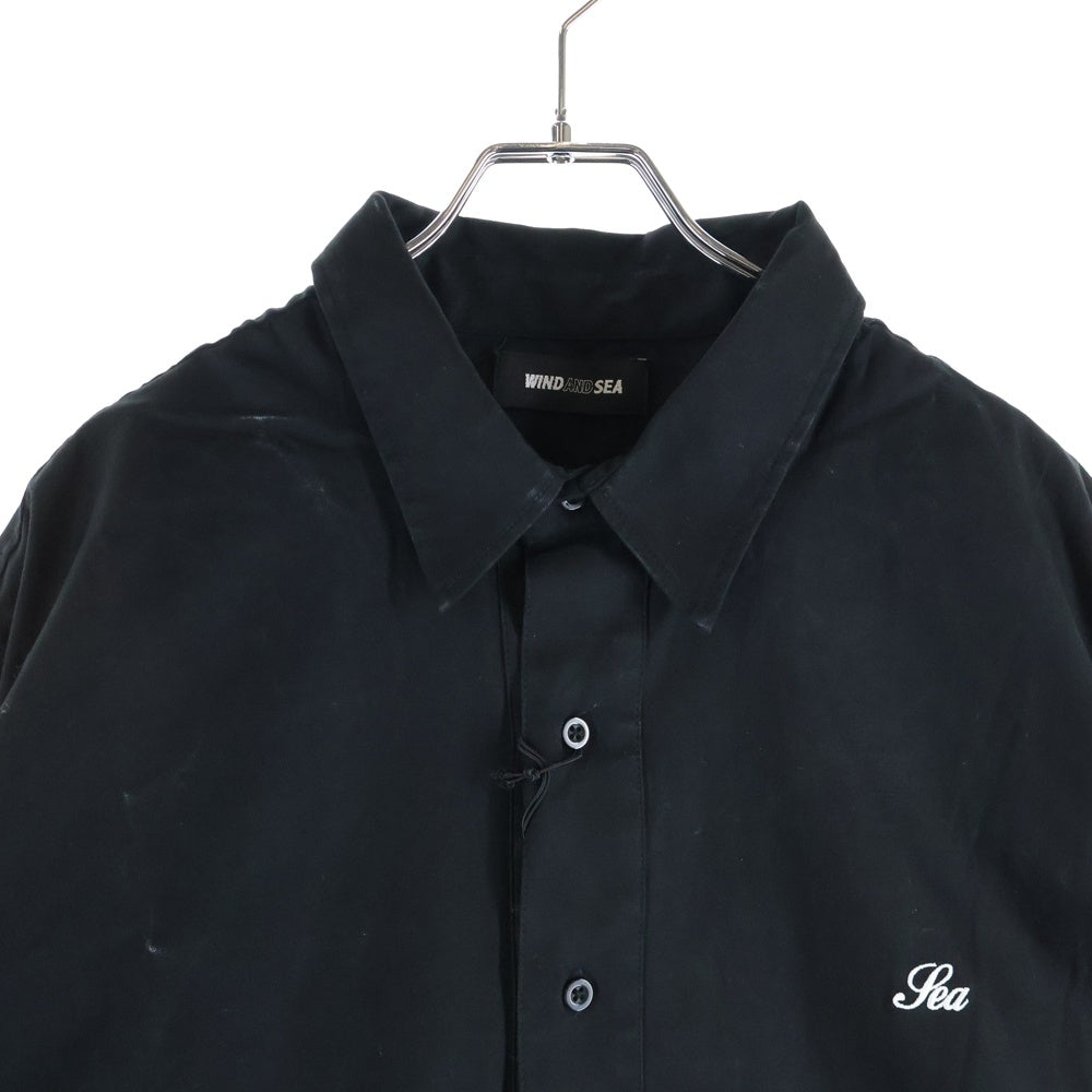 WIND AND SEA(ウィンダンシー) REGULAR COLLAR SHIRT 刺繍 レギュラーカラー コットン 長袖シャツ ブラック WDS-SH-15