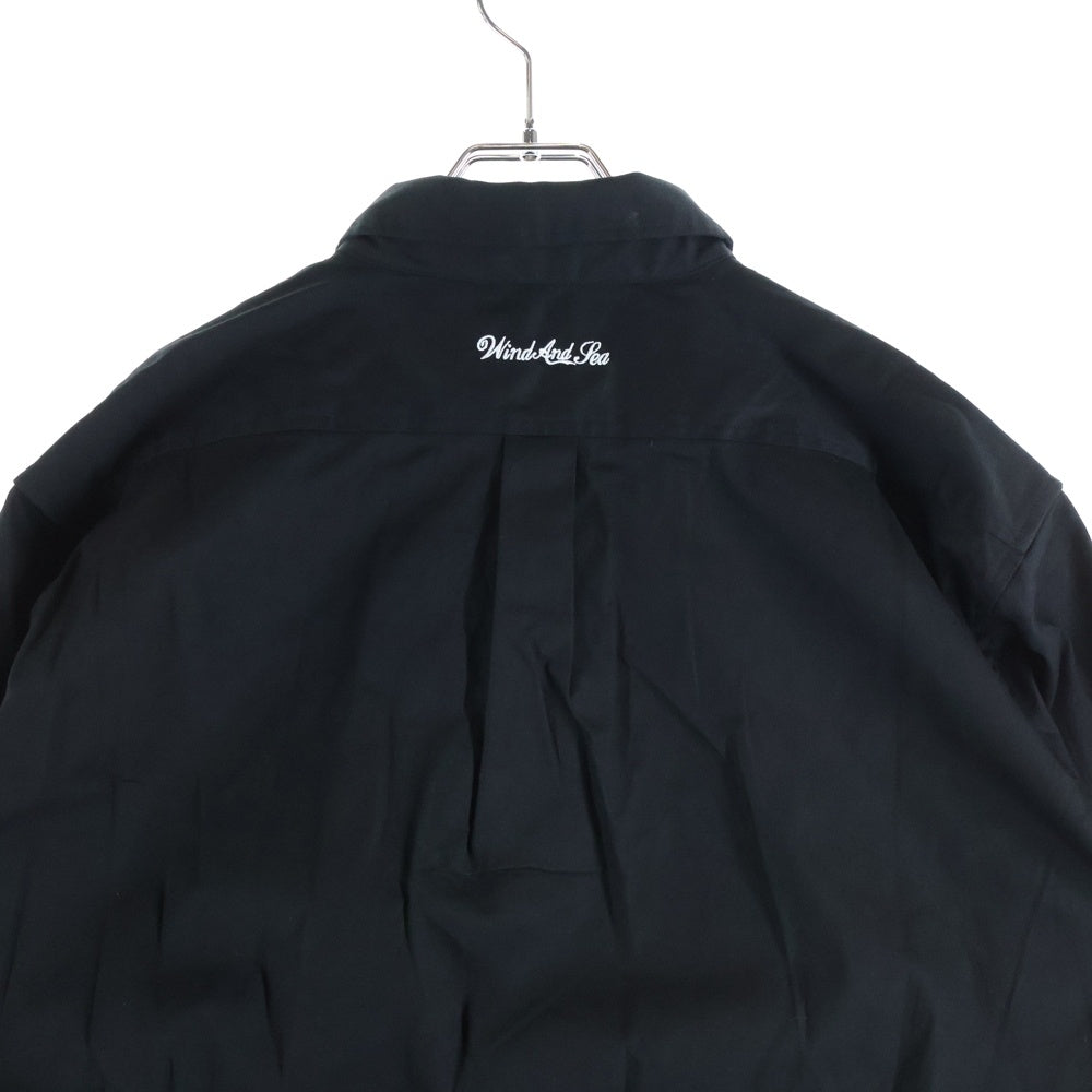 WIND AND SEA(ウィンダンシー) REGULAR COLLAR SHIRT 刺繍 レギュラーカラー コットン 長袖シャツ ブラック WDS-SH-15