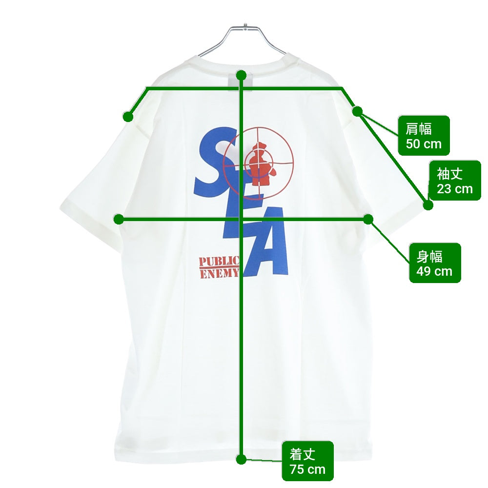 WIND AND SEA(ウィンダンシー) ×PUBLIC ENEMY パブリックエネミー ロゴ刺繍 クルーネック 半袖Tシャツ カットソー ホワイト WDS-PEFTP-10