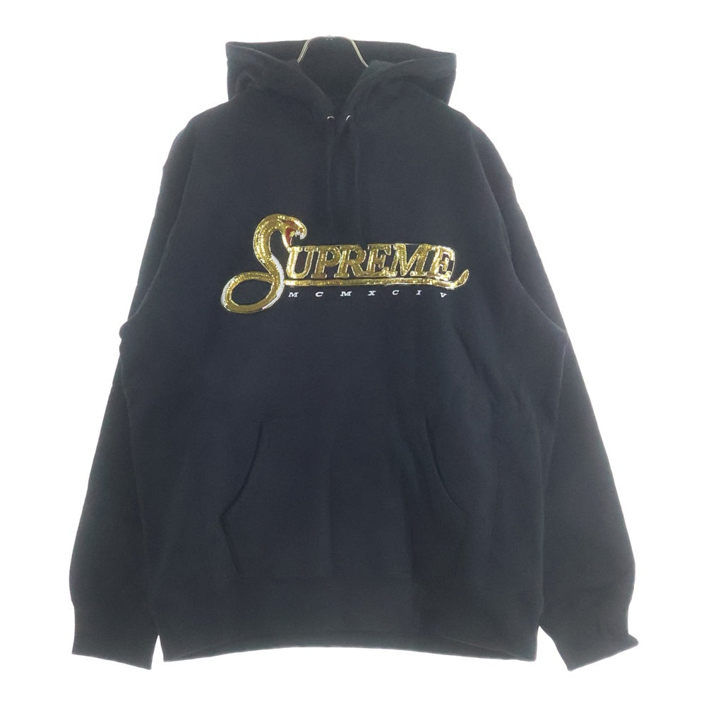 SUPREME(シュプリーム) 19AW Sequin Viper Hooded Sweatshirt シークイン バイパー ロゴ スウェット プルオーバーパーカー ブラック