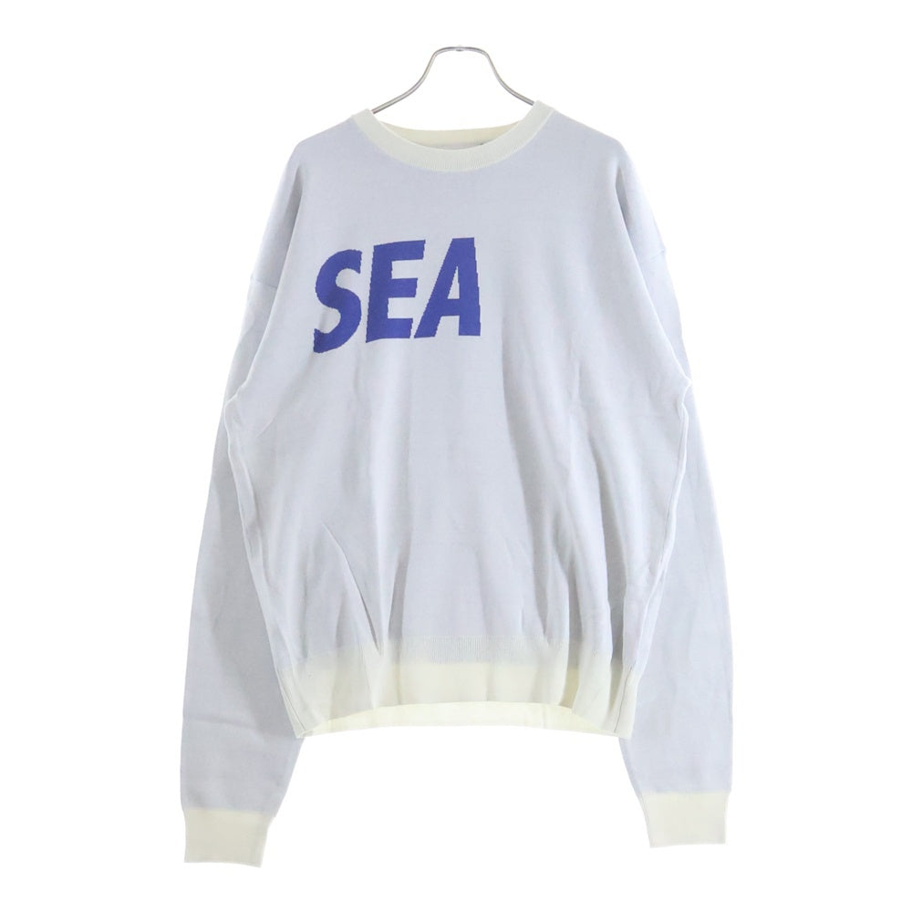 WIND AND SEA(ウィンダンシー) 23SS SILK_BLEND KNIT ロゴジャガード シルクブレンド ニット セーター ホワイト/ブルー WDS-O-SEA-23-Q3-KN-01