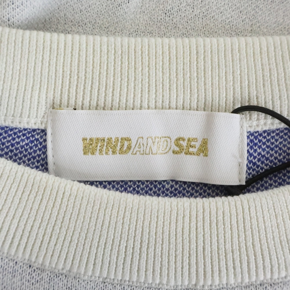 WIND AND SEA(ウィンダンシー) 23SS SILK_BLEND KNIT ロゴジャガード シルクブレンド ニット セーター ホワイト/ブルー WDS-O-SEA-23-Q3-KN-01