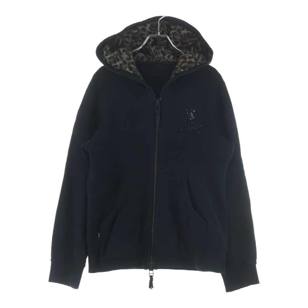 Roen(ロエン) ラインストーンスカル ジップアップ スウェットパーカー ブラック