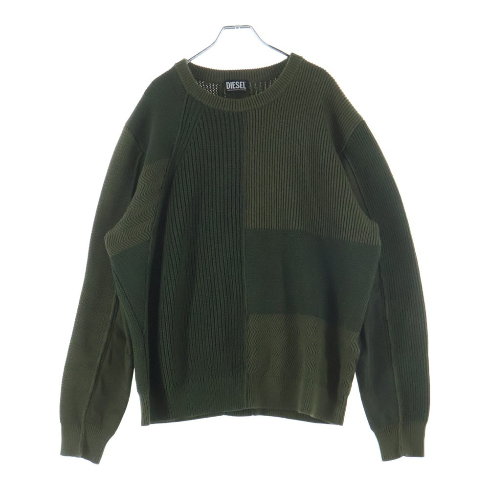 DIESEL(ディーゼル) K-YUKON 切り替え クルーネック ニットセーター カーキ A02860
