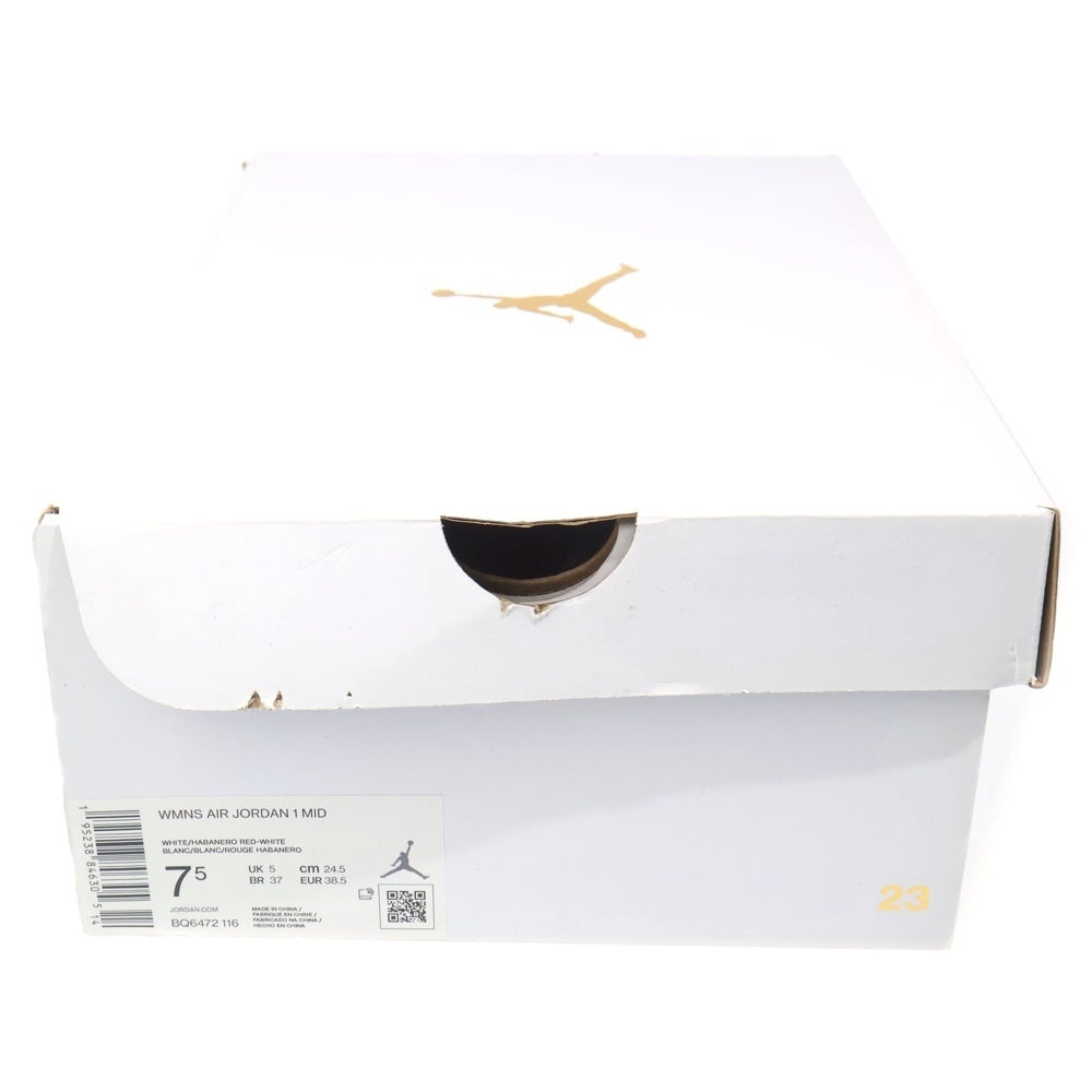 NIKE(ナイキ) WMNS AIR JORDAN 1 MID WHITE HABANERO RED ウィメンズ エアジョーダン1 ミッドカットスニーカー レッド/ホワイト US7.5/24.5cm BQ6472-116 レディース