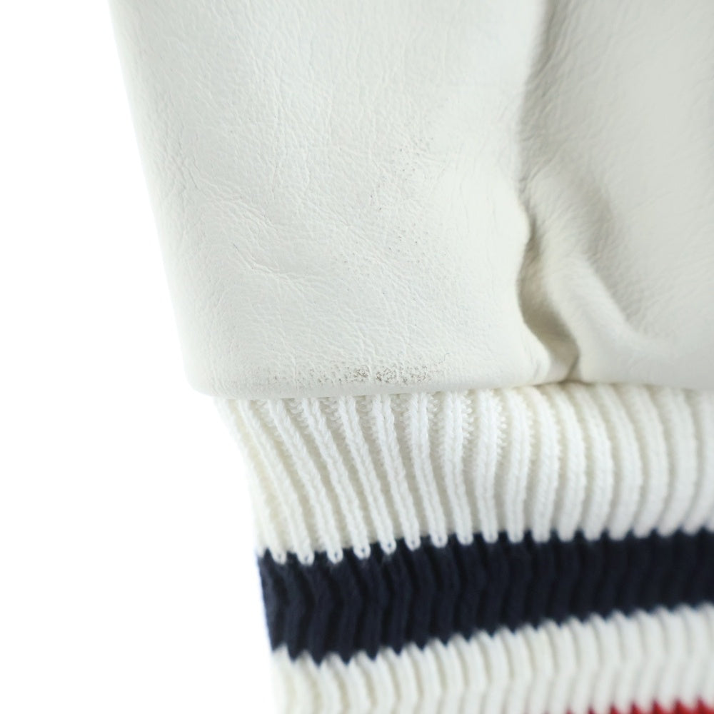 MONCLER GAMME BLEU(モンクレール・ガム・ブルー) 16SS レザー ダウンジャケット スタジャン ブルゾン ネイビー/ホワイト D13914036080 10212