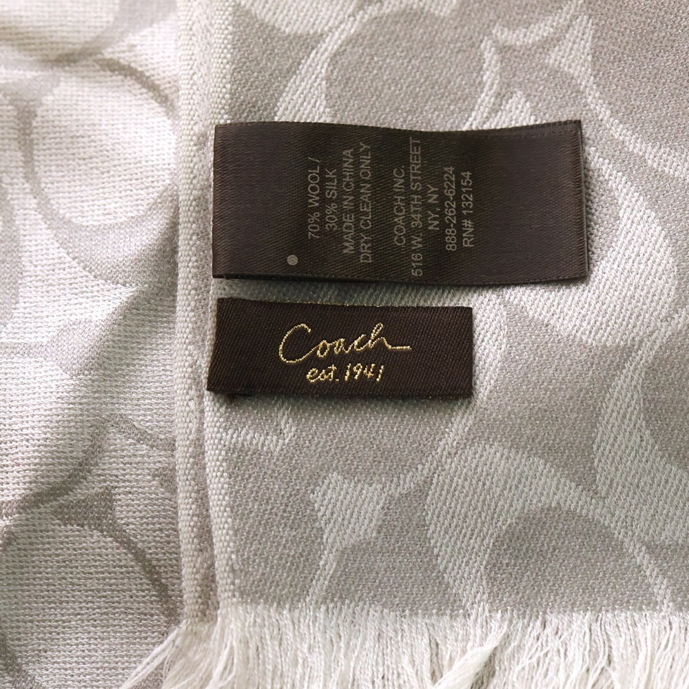 COACH(コーチ) シグネチャーロゴ 総柄 ウール シルク スカーフ グレー レディース